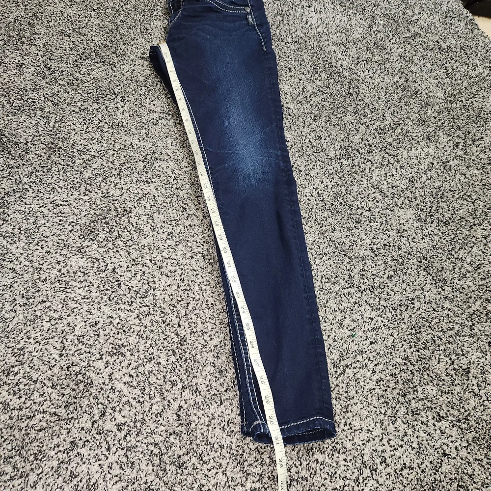 Silver Aiko Mid Rise Super Skinny Jeans, Stretch Darkwash Women's W27/L31 Bling